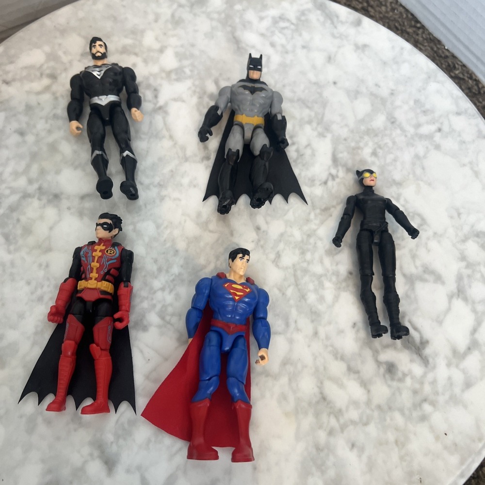 DC Comics Batman Robin Superman CatWom BlackSuit Superman 4" Figure Lot Used